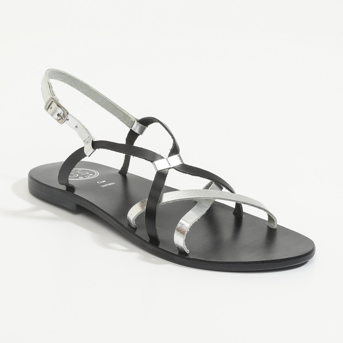 PINKS sandales en cuir silver + black