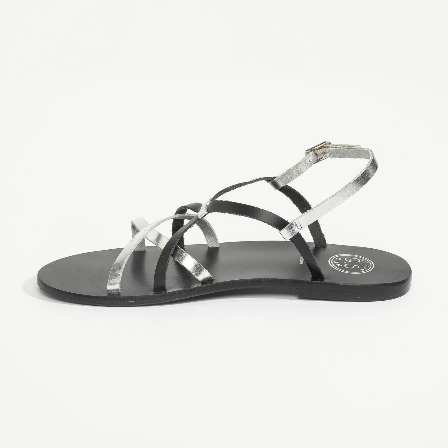 PINKS sandales en cuir silver + black