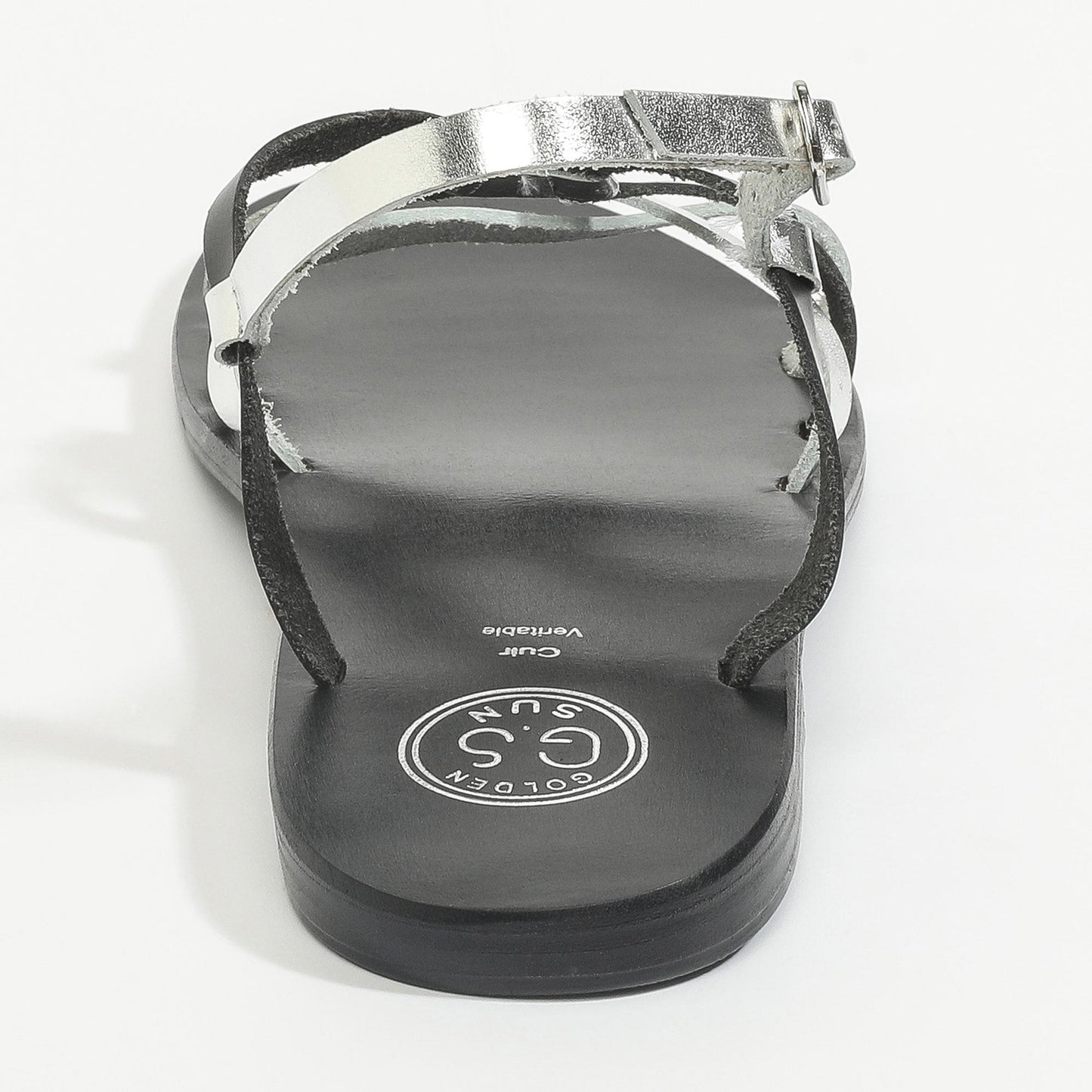 PINKS sandales en cuir silver + black