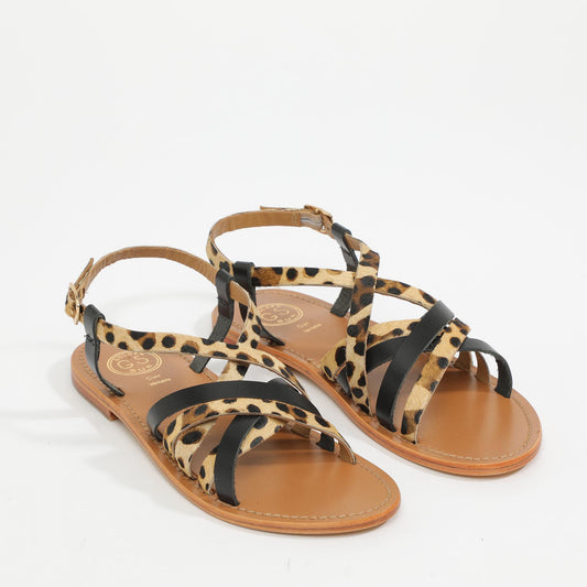 PIUMA sandales en cuir black + leopard