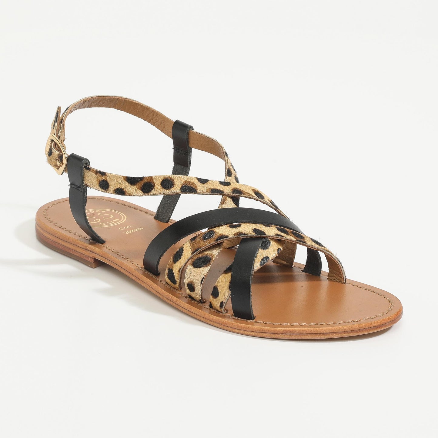 PIUMA sandales en cuir black + leopard