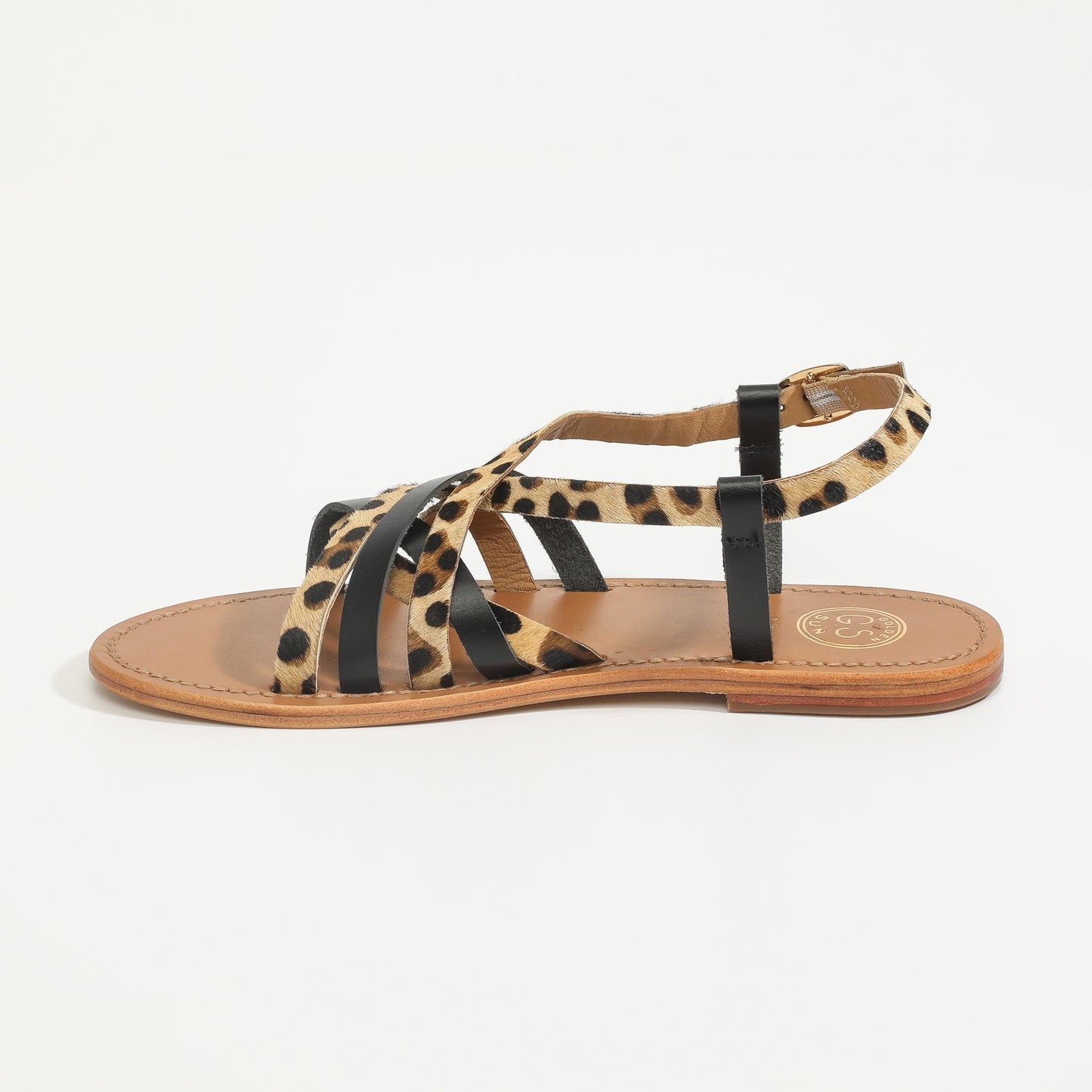 PIUMA sandales en cuir black + leopard