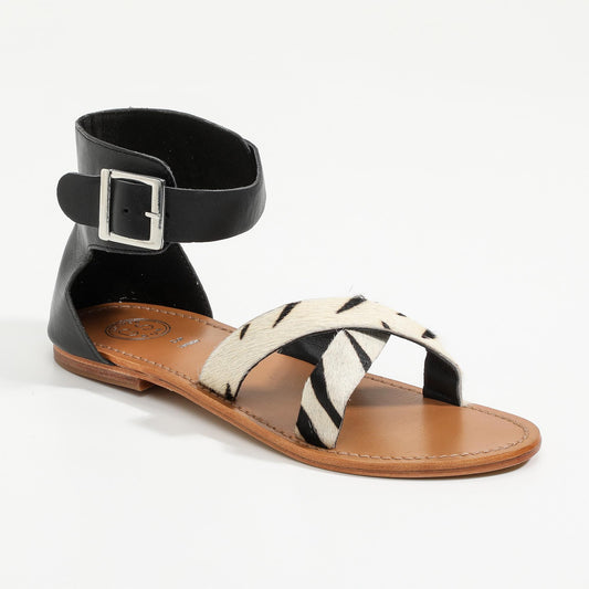 SHASTA sandales en cuir zebra + black