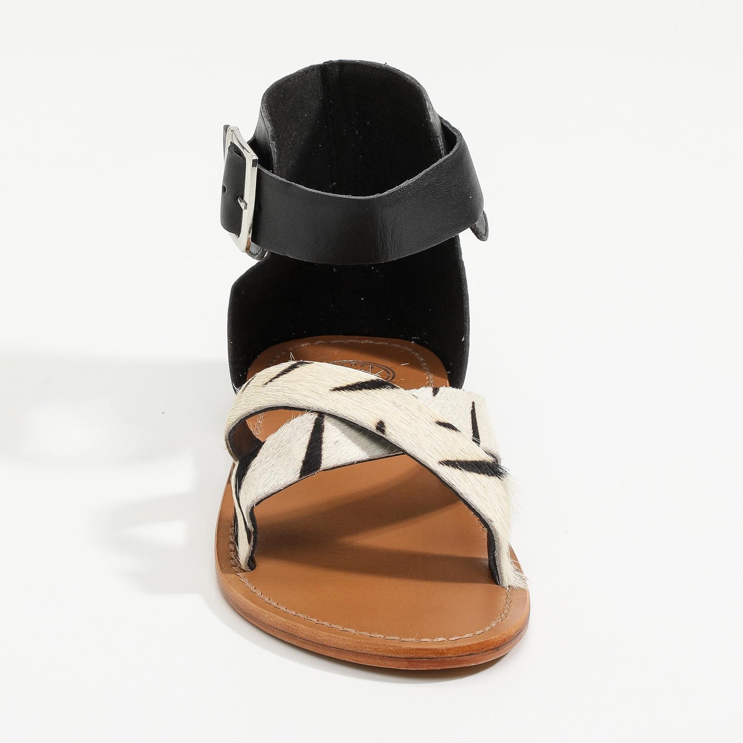 SHASTA sandales en cuir zebra + black