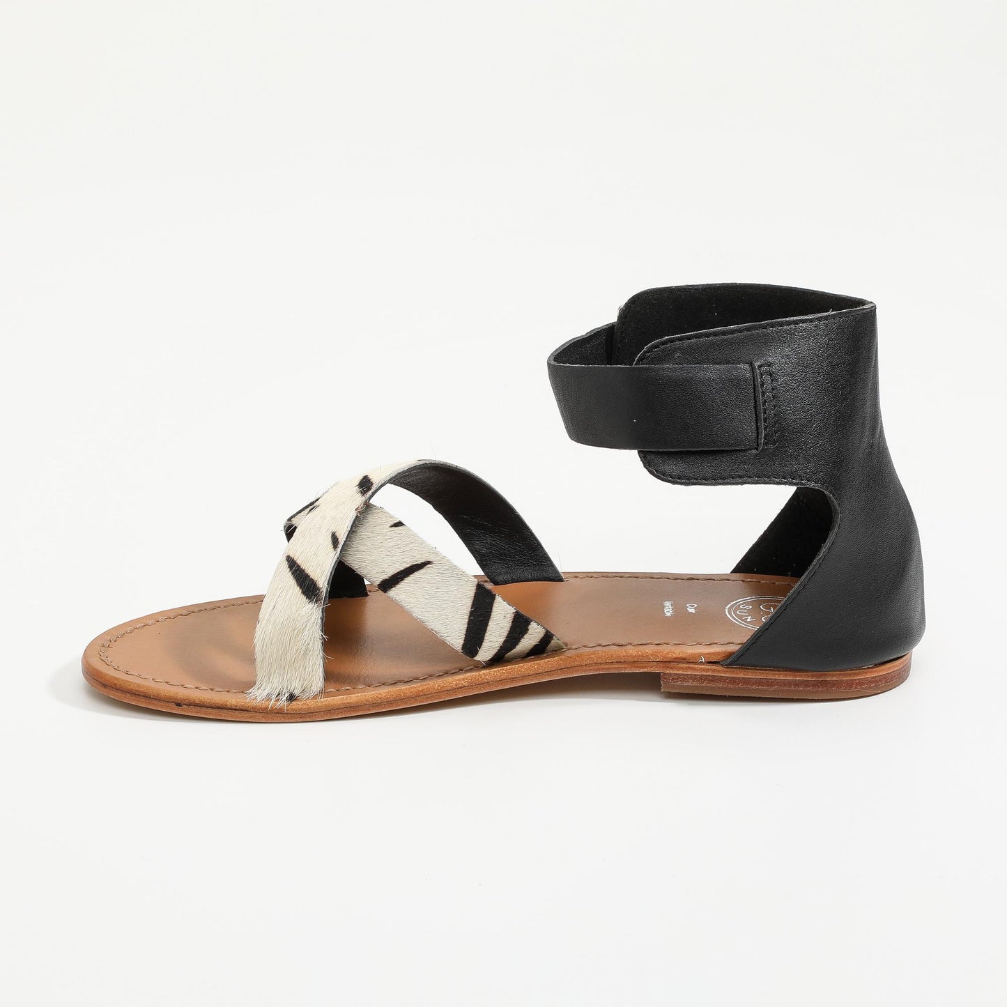 SHASTA sandales en cuir zebra + black