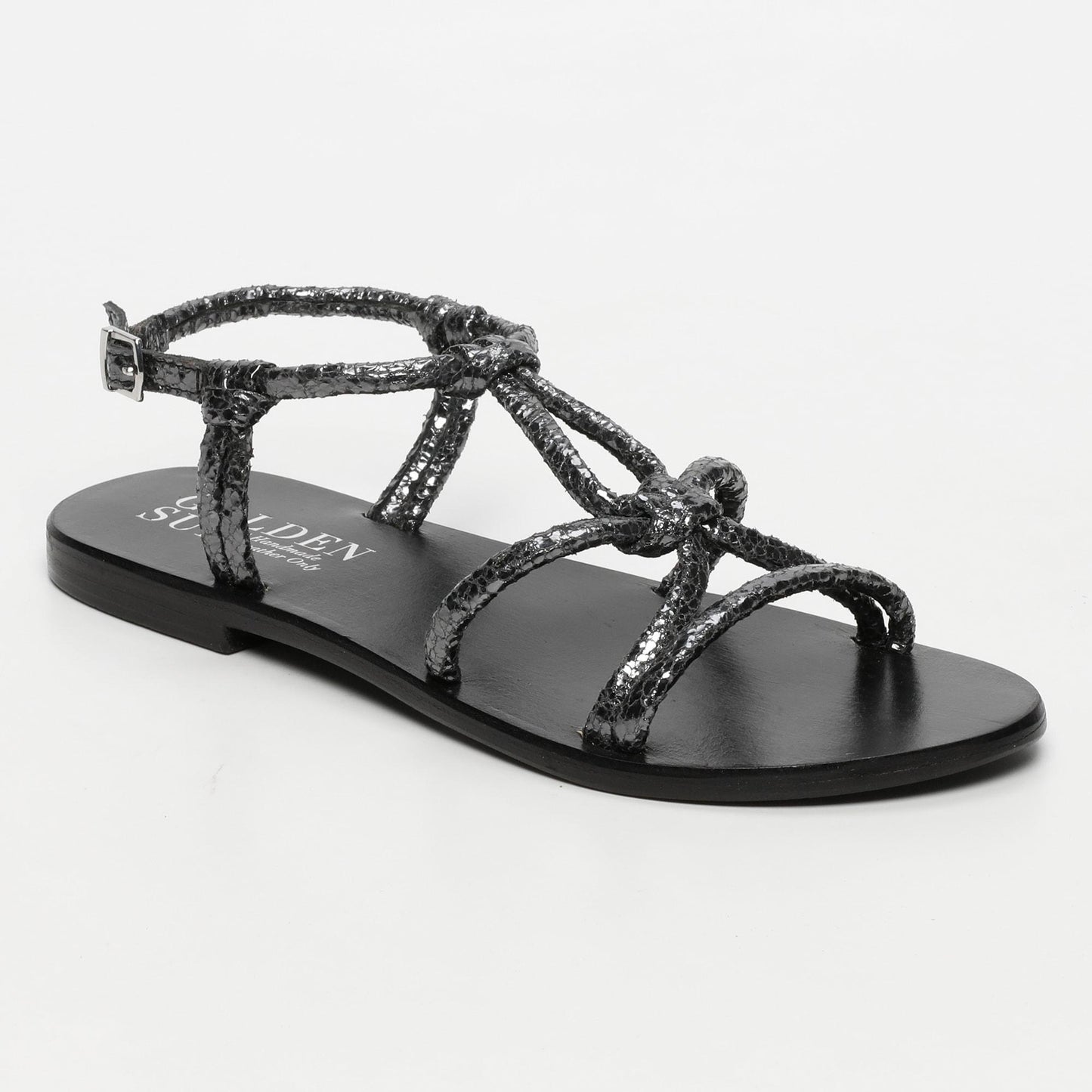 SUE sandales en cuir pewter crackle