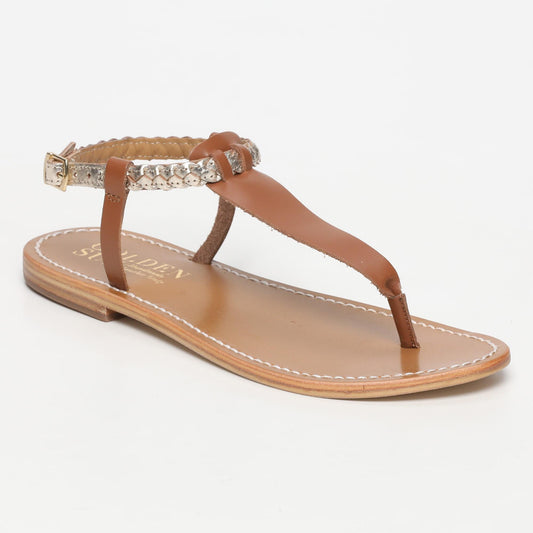 TELHADO sandales en cuir camel + gold