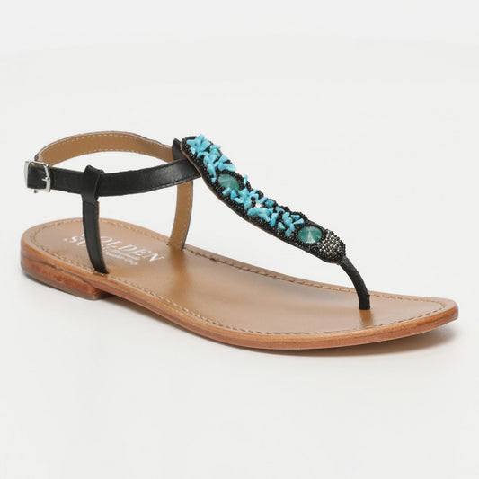 TORINO  sandales en cuir black + stones turquoise