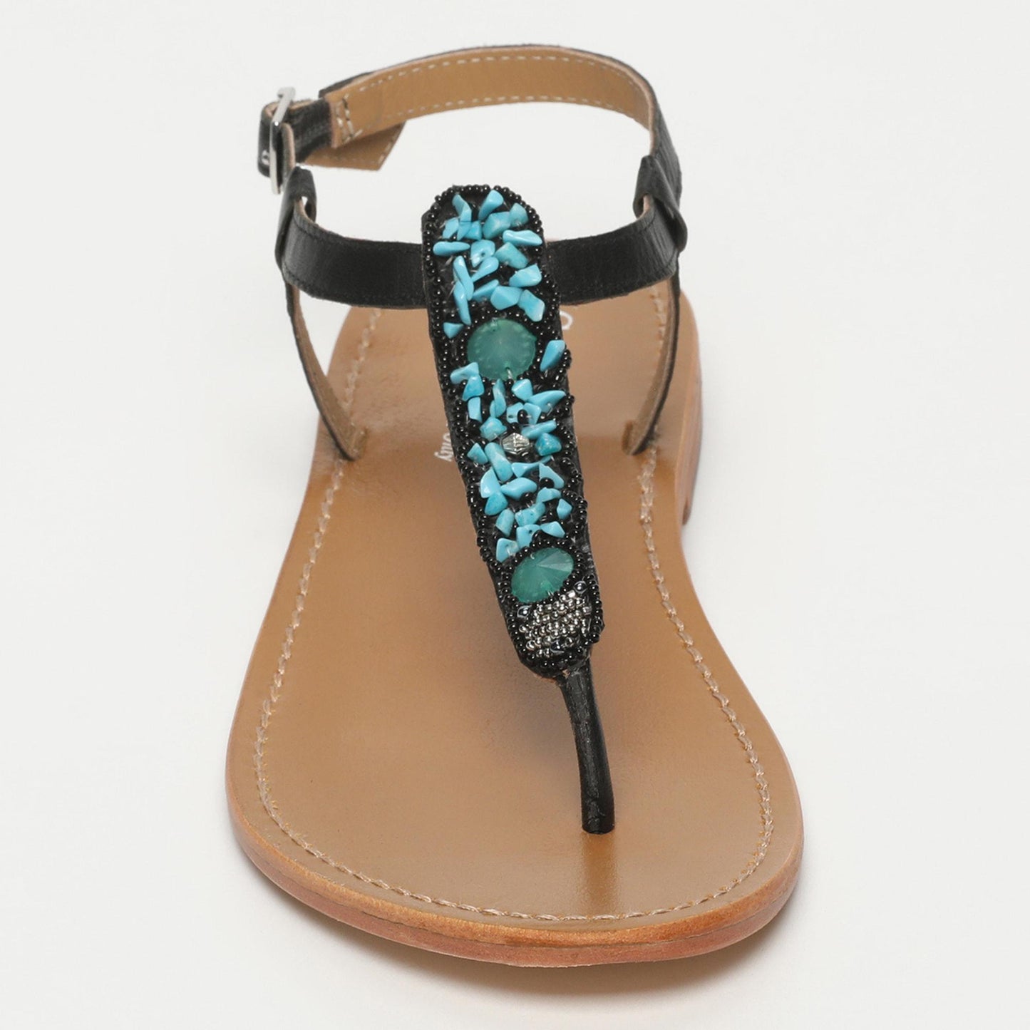 TORINO  sandales en cuir black + stones turquoise