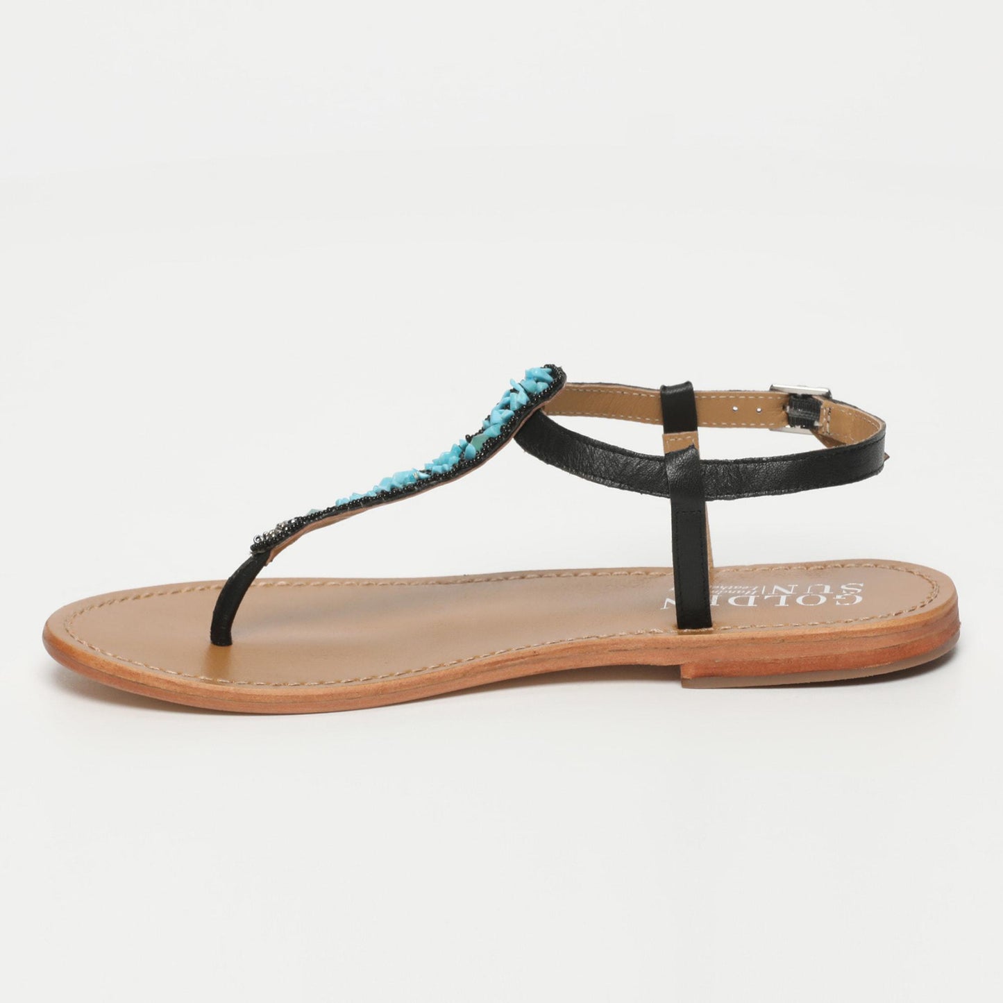 TORINO  sandales en cuir black + stones turquoise