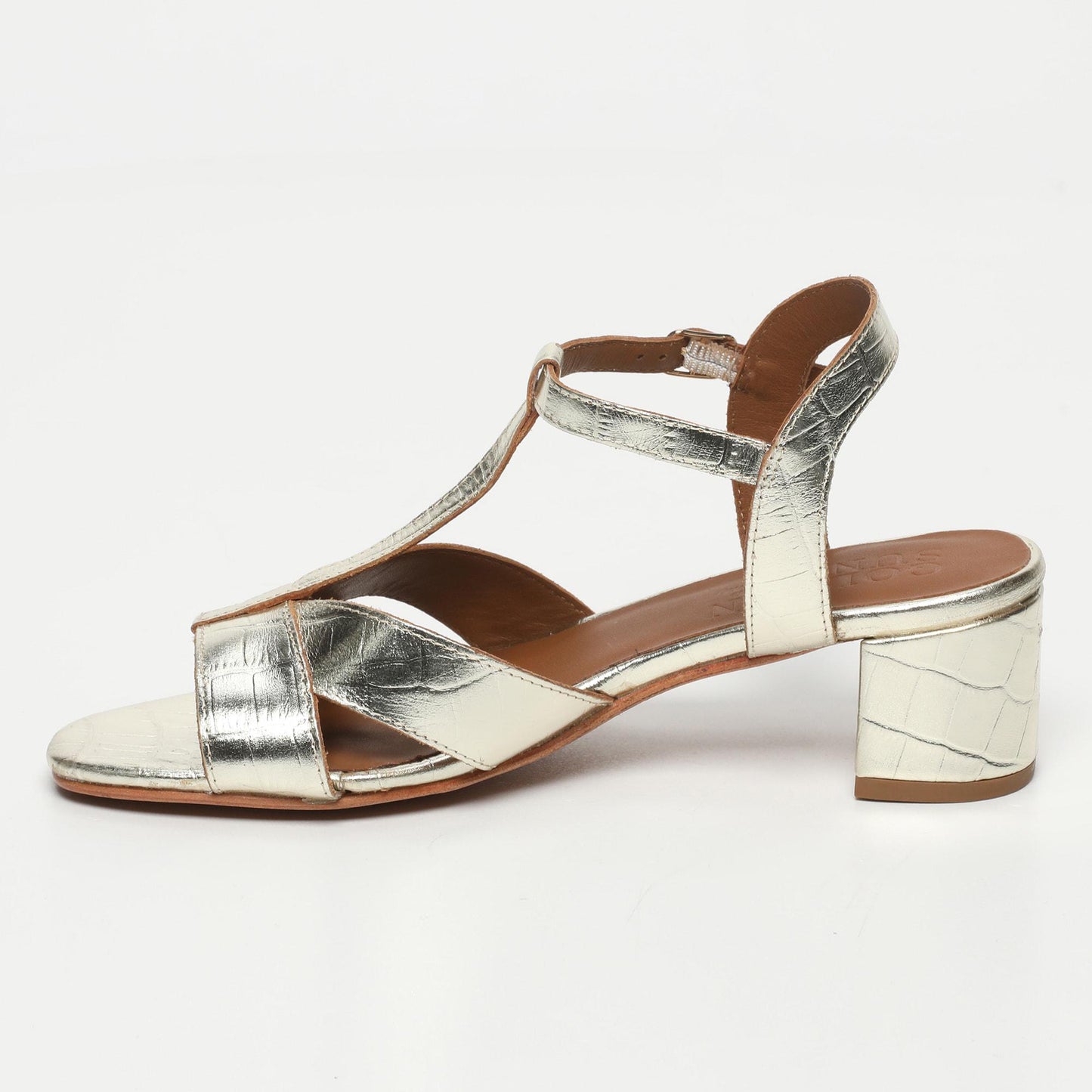 WIOLETA sandales en cuir light gold croco